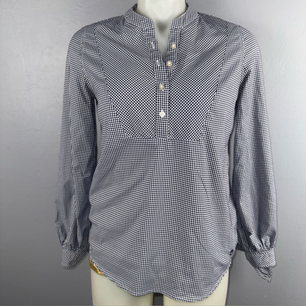 Southern Tide Top Women’s XS Navy Blue Gingham Tie Sleeve Preppy Pullover